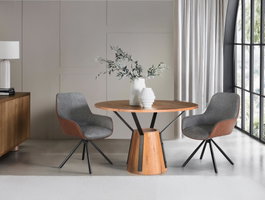 GINER Y COLOMER Lot de 2 Chaises de Bureau Giratoires avec Accoudoirs - Siège Rembourré en Tissu Gris et Simili Cuir Brun - Structure en Acier Tubulaire Noir
